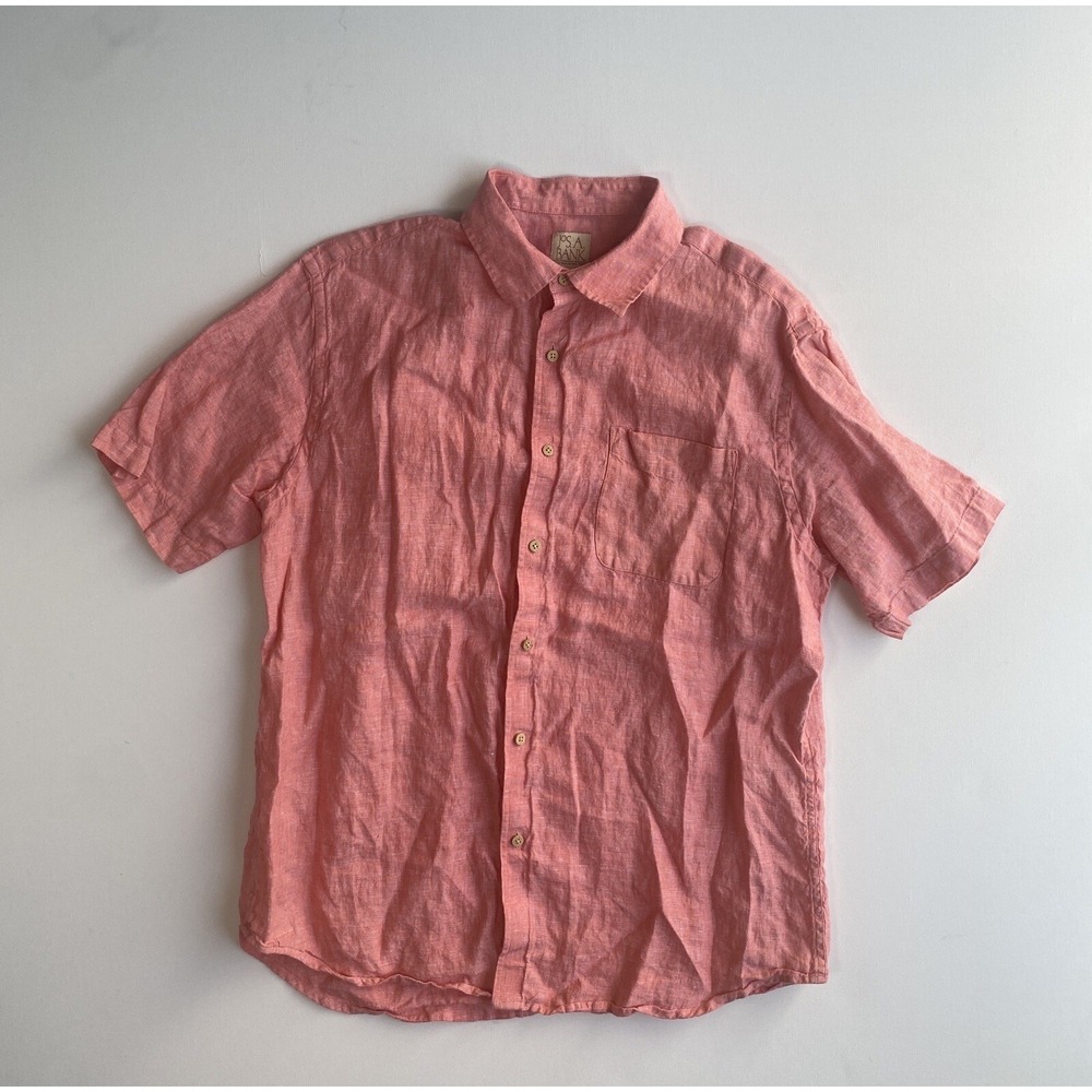 Jos A Bank Linen Shirt Mens Large Coral Classic Button Up Lightweight Beach